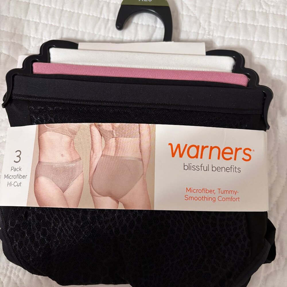 Warners 3pk Blissful Benefits Microfiber Tummy Smoothing Hi Cut Panties XL 8